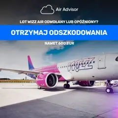 Lot Wizz Air odwołany lub opóźniony? Dowiedz się, jak złożyć wniosek o odszkodowanie Wizzair i otrzymaj nawet 600 EUR. Samolot na płycie lotniska.