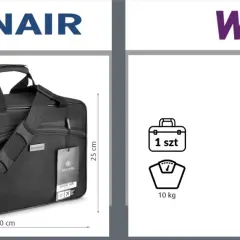 Torba podróżna 40x25x20 cm, idealna jako bagaż podręczny do samolotu Ryanair. Bez limitu wagi.