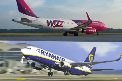 Samolot Wizz Air i Ryanair na pasie startowym. Zastanawiasz się, jak anulować lot w Ryanair? Sprawdź warunki przewoźnika.