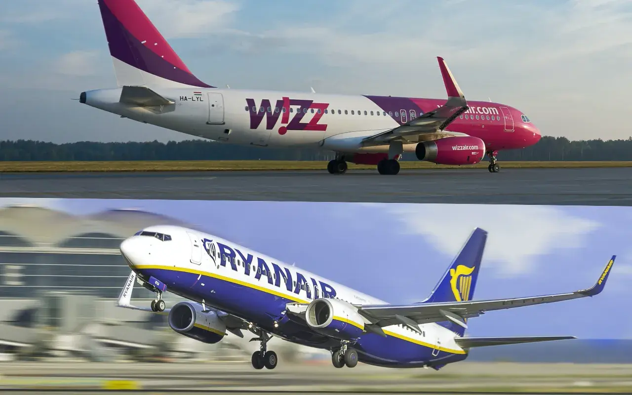 Samolot Wizz Air i Ryanair na pasie startowym. Zastanawiasz się, jak anulować lot w Ryanair? Sprawdź warunki przewoźnika.