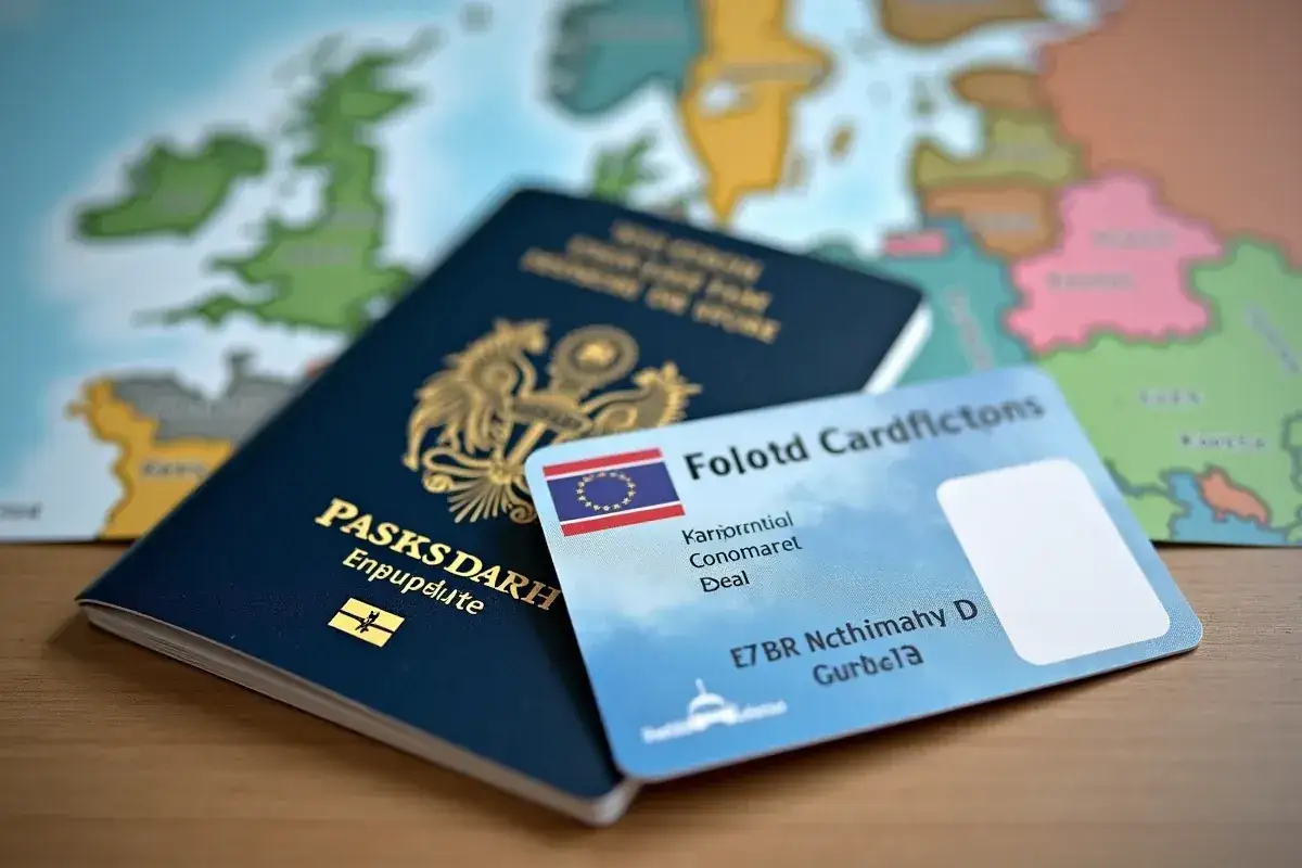 Paszport i karta identyfikacyjna na tle mapy Europy. Czy do Danii potrzebny jest paszport? Zależy od Twojego obywatelstwa.