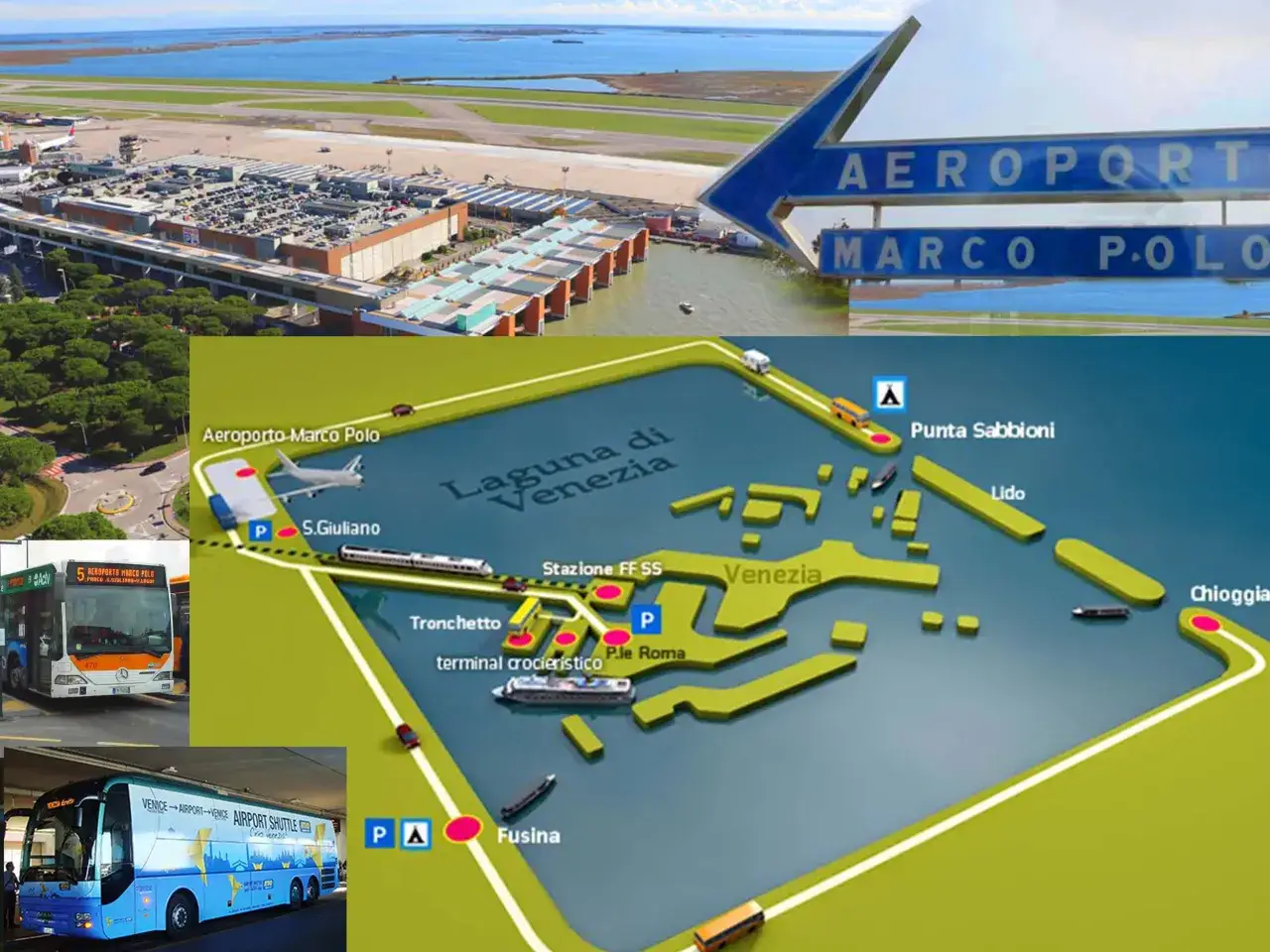 Planujesz loty do Wenecji? Zobacz mapę lotniska Marco Polo, laguny i transportu do miasta.